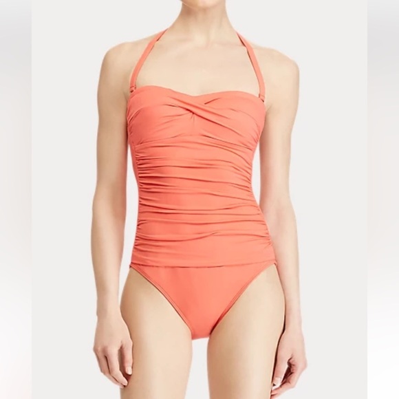 NWT Ralph Lauren Twisted One-Piece Suit in Coral Reef Size 12 - Picture 2 of 15